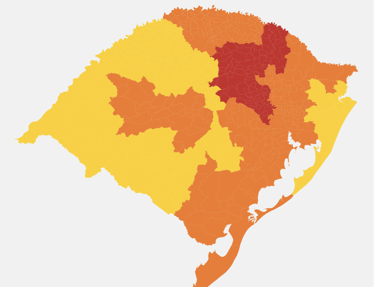 Mapa do coronavírus divulgado pelo governo do Estado mostra Gramado e Canela com risco médio de contágio